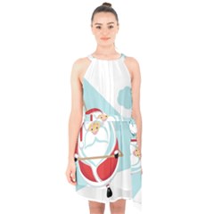 Christmas Santa Claus Paragliding Halter Collar Waist Tie Chiffon Dress by Alisyart