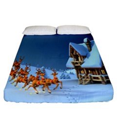 Christmas Reindeer Santa Claus Wooden Snow Fitted Sheet (california King Size) by Alisyart