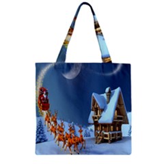 Christmas Reindeer Santa Claus Wooden Snow Zipper Grocery Tote Bag by Alisyart