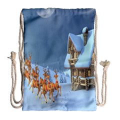 Christmas Reindeer Santa Claus Wooden Snow Drawstring Bag (large)