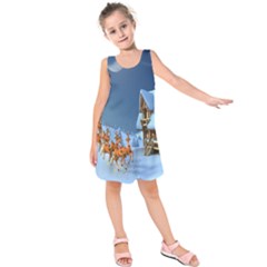 Christmas Reindeer Santa Claus Wooden Snow Kids  Sleeveless Dress by Alisyart