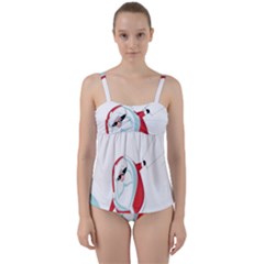 Christmas Santa Claus Snow Cool Sky Twist Front Tankini Set by Alisyart