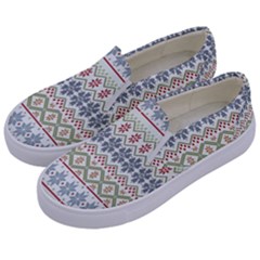 Christmas Star Flower Red Blue Kids  Canvas Slip Ons by Alisyart