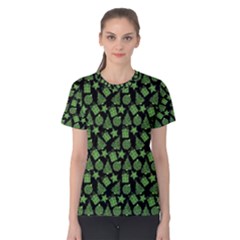 Christmas Pattern Gif Star Tree Happy Green Women s Cotton Tee