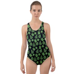 Christmas Pattern Gif Star Tree Happy Green Cut-out Back One Piece Swimsuit