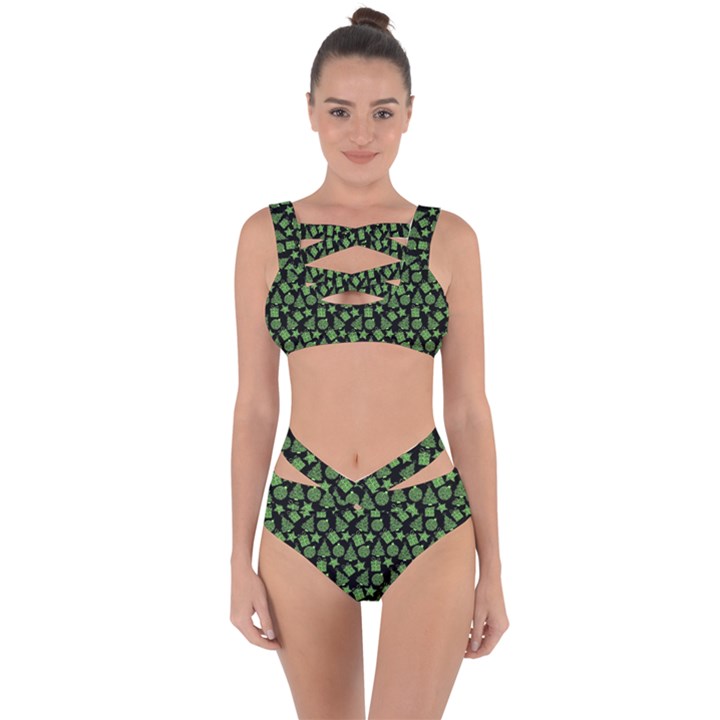 Christmas Pattern Gif Star Tree Happy Green Bandaged Up Bikini Set 