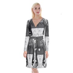 Beautiful Bnw Fractal Feathers For Major Motoko Long Sleeve Velvet Front Wrap Dress by jayaprime