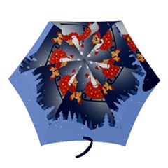 Deer Santa Claus Flying Trees Moon Night Merry Christmas Mini Folding Umbrellas by Alisyart