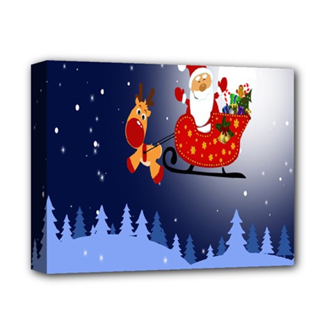 Deer Santa Claus Flying Trees Moon Night Merry Christmas Deluxe Canvas 14  X 11  by Alisyart