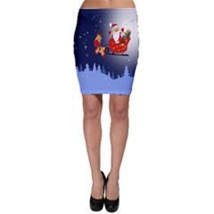 Deer Santa Claus Flying Trees Moon Night Merry Christmas Bodycon Skirt