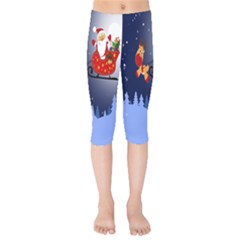 Deer Santa Claus Flying Trees Moon Night Merry Christmas Kids  Capri Leggings  by Alisyart