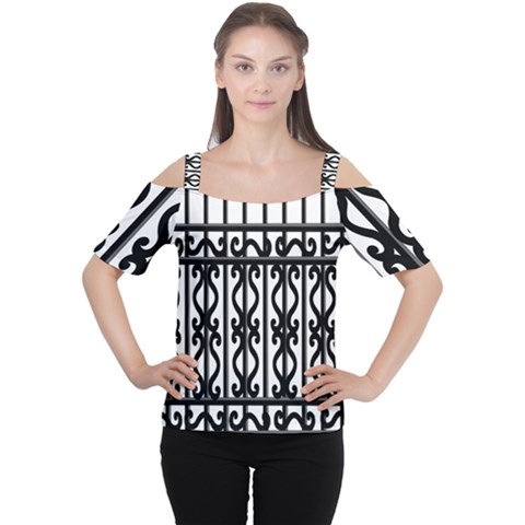 Inspirative Iron Gate Fence Grey Black Cutout Shoulder Tee by Alisyart