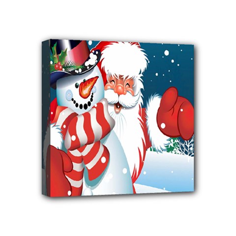 Hello Merry Christmas Santa Claus Snow Blue Sky Mini Canvas 4  x 4 