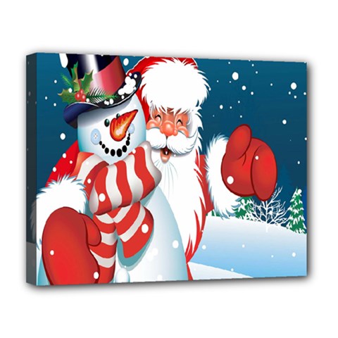 Hello Merry Christmas Santa Claus Snow Blue Sky Canvas 14  x 11 