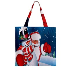 Hello Merry Christmas Santa Claus Snow Blue Sky Zipper Grocery Tote Bag