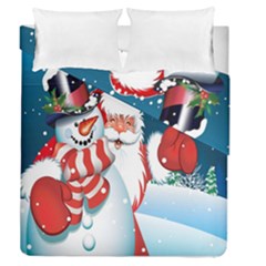 Hello Merry Christmas Santa Claus Snow Blue Sky Duvet Cover Double Side (Queen Size)