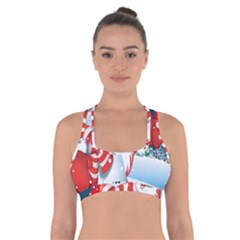 Hello Merry Christmas Santa Claus Snow Blue Sky Cross Back Sports Bra by Alisyart