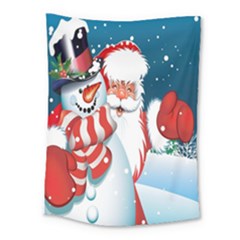 Hello Merry Christmas Santa Claus Snow Blue Sky Medium Tapestry