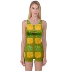 Fruite Pineapple Yellow Green Orange One Piece Boyleg Swimsuit