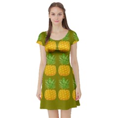 Fruite Pineapple Yellow Green Orange Short Sleeve Skater Dress by Alisyart