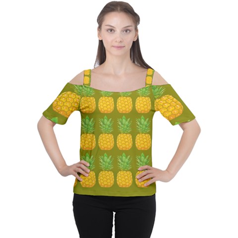 Fruite Pineapple Yellow Green Orange Cutout Shoulder Tee by Alisyart