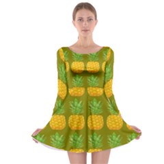 Fruite Pineapple Yellow Green Orange Long Sleeve Skater Dress