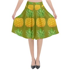 Fruite Pineapple Yellow Green Orange Flared Midi Skirt by Alisyart