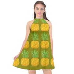 Fruite Pineapple Yellow Green Orange Halter Neckline Chiffon Dress  by Alisyart