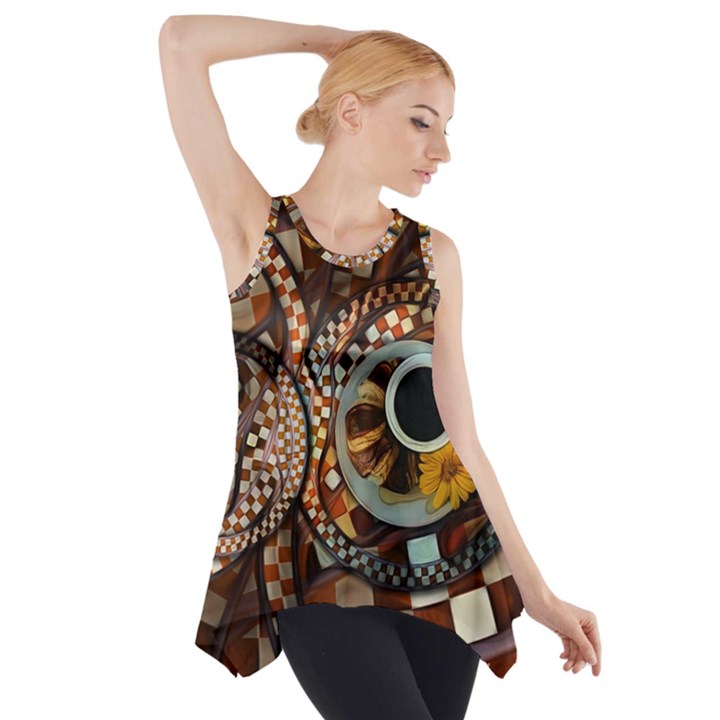 Midnight Never Ends, a Red Checkered Diner Fractal Side Drop Tank Tunic