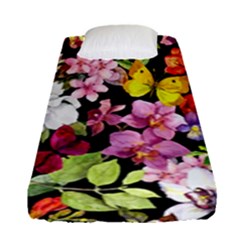 Beautiful,floral,hand Painted, Flowers,black,background,modern,trendy,girly,retro Fitted Sheet (single Size) by NouveauDesign