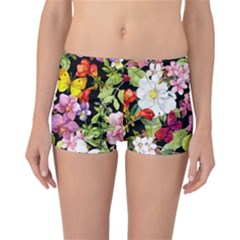 Beautiful,floral,hand Painted, Flowers,black,background,modern,trendy,girly,retro Reversible Boyleg Bikini Bottoms by NouveauDesign