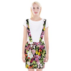 Beautiful,floral,hand Painted, Flowers,black,background,modern,trendy,girly,retro Braces Suspender Skirt