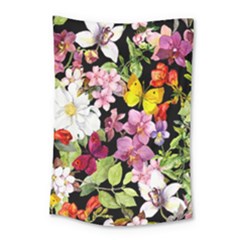 Beautiful,floral,hand Painted, Flowers,black,background,modern,trendy,girly,retro Small Tapestry by NouveauDesign