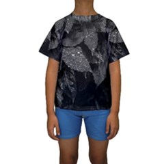 Black and White Leaves Photo Kids  Short Sleeve Swimwear