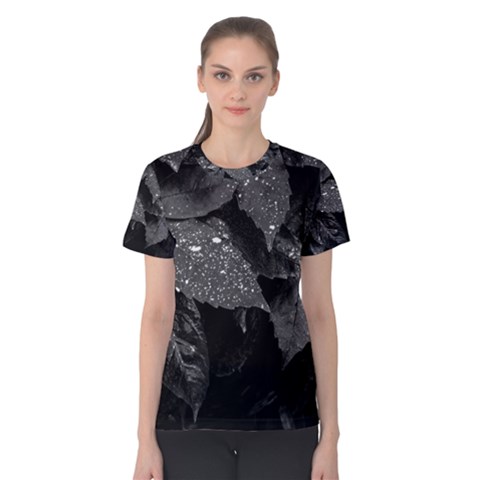 Black And White Leaves Photo Women s Cotton Tee by dflcprintsclothing