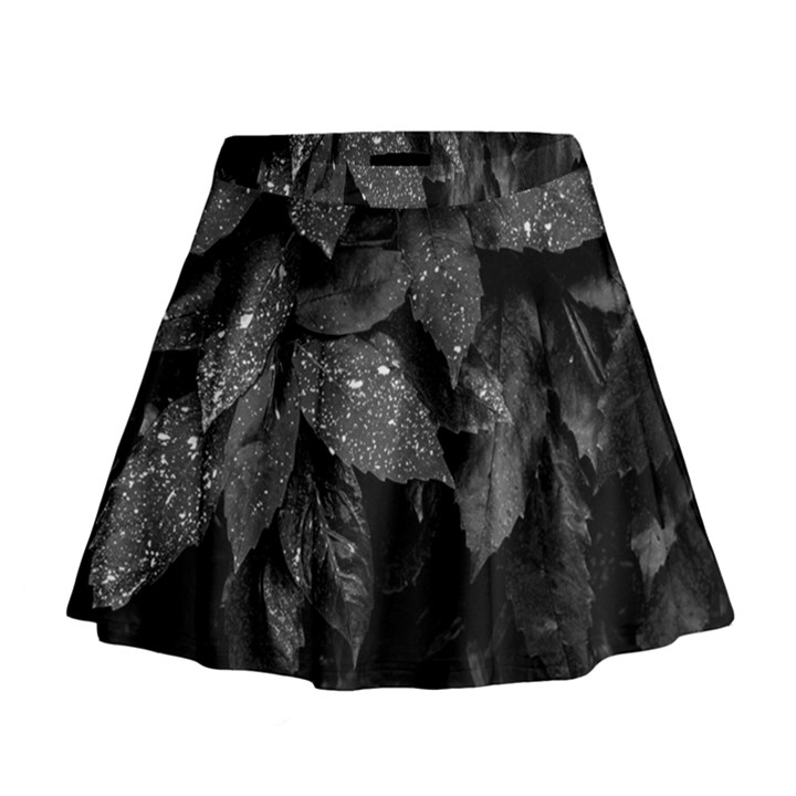 Black and White Leaves Photo Mini Flare Skirt
