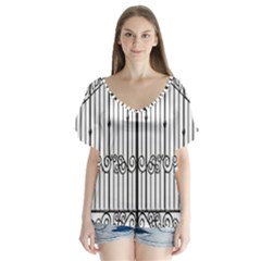 Inspirative Iron Gate Fence V-neck Flutter Sleeve Top