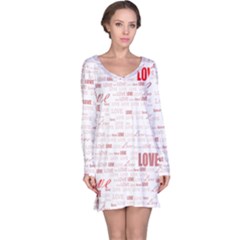 Love Heart Valentine Pink Red Romantic Long Sleeve Nightdress