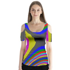 Pattern Rainbow Colorfull Wave Chevron Waves Butterfly Sleeve Cutout Tee 