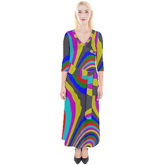 Pattern Rainbow Colorfull Wave Chevron Waves Quarter Sleeve Wrap Maxi Dress