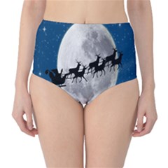 Santa Claus Christmas Fly Moon Night Blue Sky High-waist Bikini Bottoms