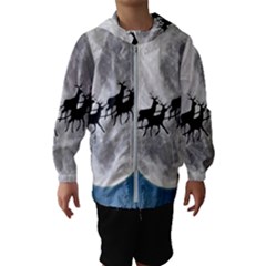 Santa Claus Christmas Fly Moon Night Blue Sky Hooded Wind Breaker (kids)