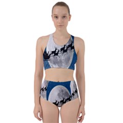 Santa Claus Christmas Fly Moon Night Blue Sky Racer Back Bikini Set