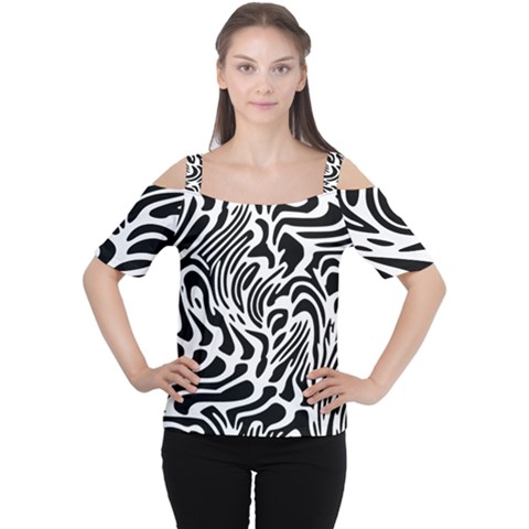 Psychedelic Zebra Pattern Black Cutout Shoulder Tee by Alisyart