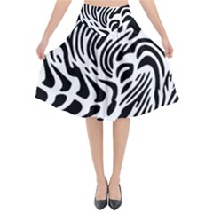 Psychedelic Zebra Pattern Black Flared Midi Skirt