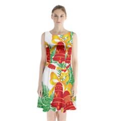 New Year Christmas Bells Tree Sleeveless Waist Tie Chiffon Dress by Alisyart