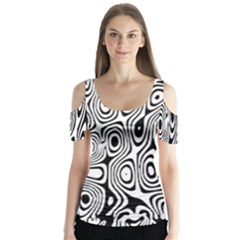 Psychedelic Zebra Black Circle Butterfly Sleeve Cutout Tee 