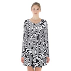 Psychedelic Zebra Black Circle Long Sleeve Velvet V-neck Dress