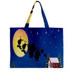 Santa Claus Christmas Sleigh Flying Moon House Tree Zipper Mini Tote Bag by Alisyart