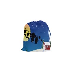 Santa Claus Christmas Sleigh Flying Moon House Tree Drawstring Pouches (xs)  by Alisyart